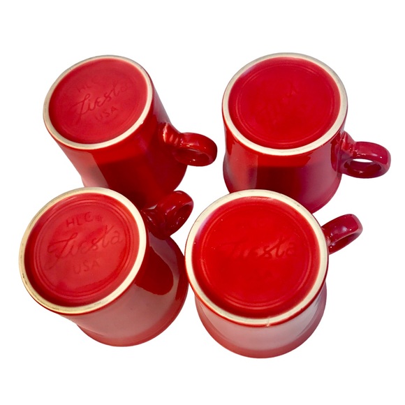Set Of 4 Fiesta Scarlet Red Coffee Mugs O Ring Handles Contemporary - Picture 13 of 14